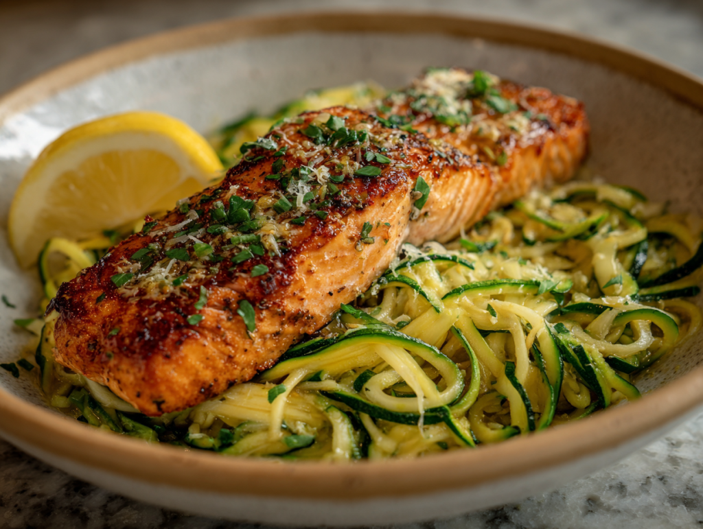 Garlic-Butter Salmon & Zucchini Noodles