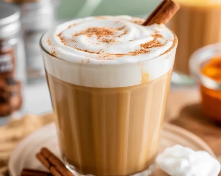 Delicious homemade dairy-free pumpkin spice latte in a cozy mug