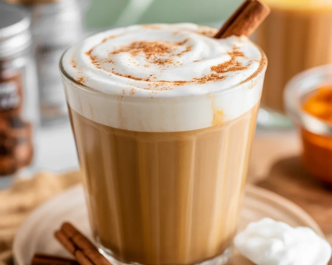 Delicious homemade dairy-free pumpkin spice latte in a cozy mug