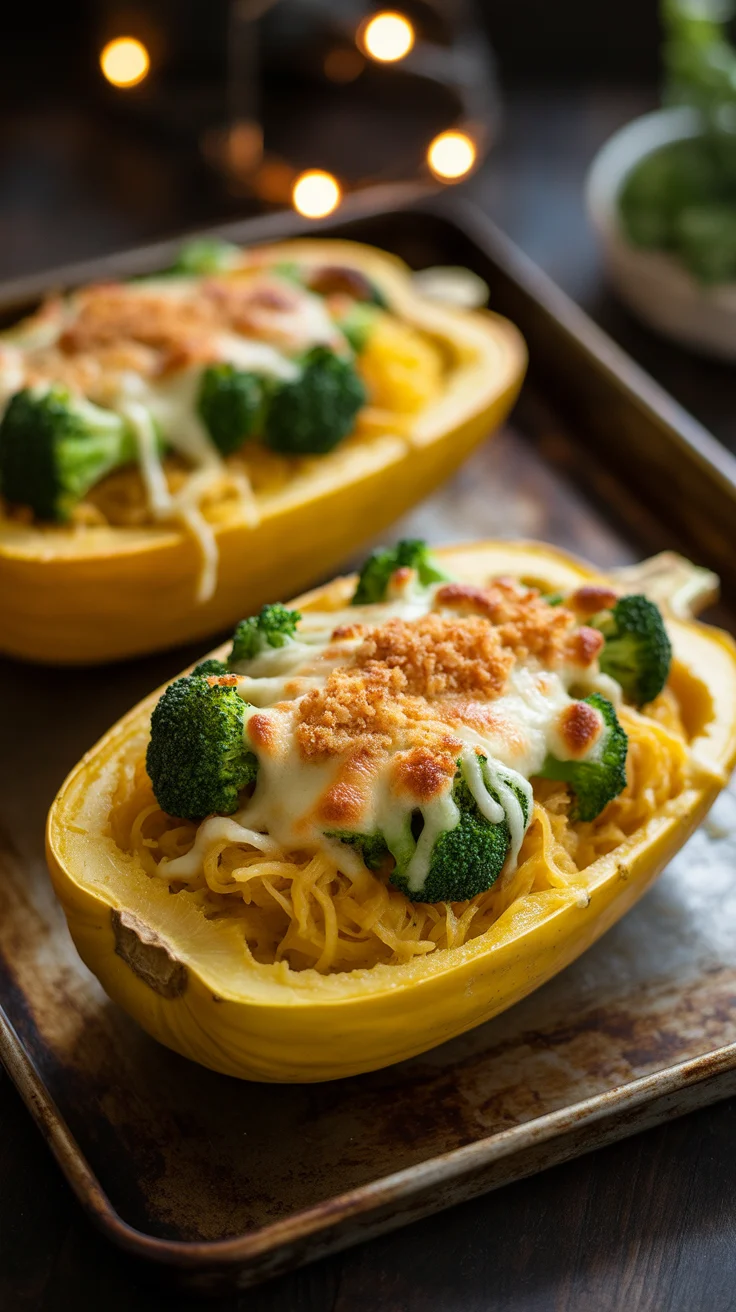 Cheesy Broccoli Cheddar Spaghetti Squash