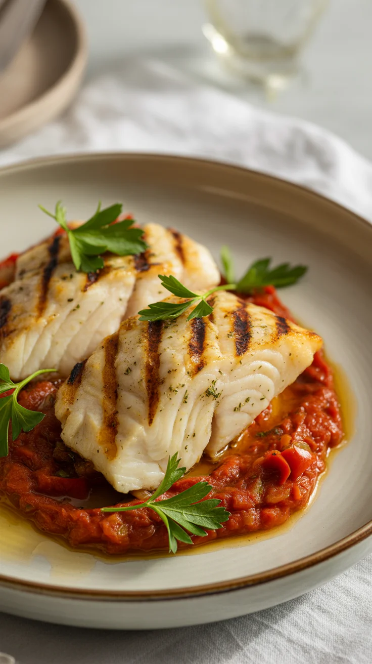 Grilled Cod With Romesco Sauce
