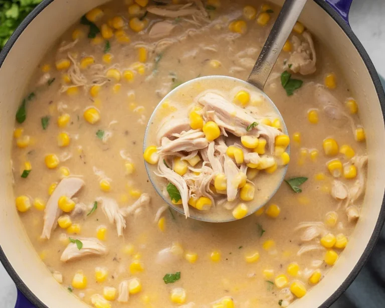 Bowl of easy White Chicken Chili with beans and chicken, garnished with cilantro