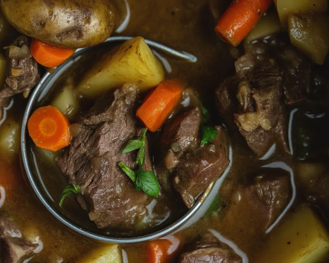 Delicious keto beef stew with tender meat and low-carb vegetables in rich broth.
